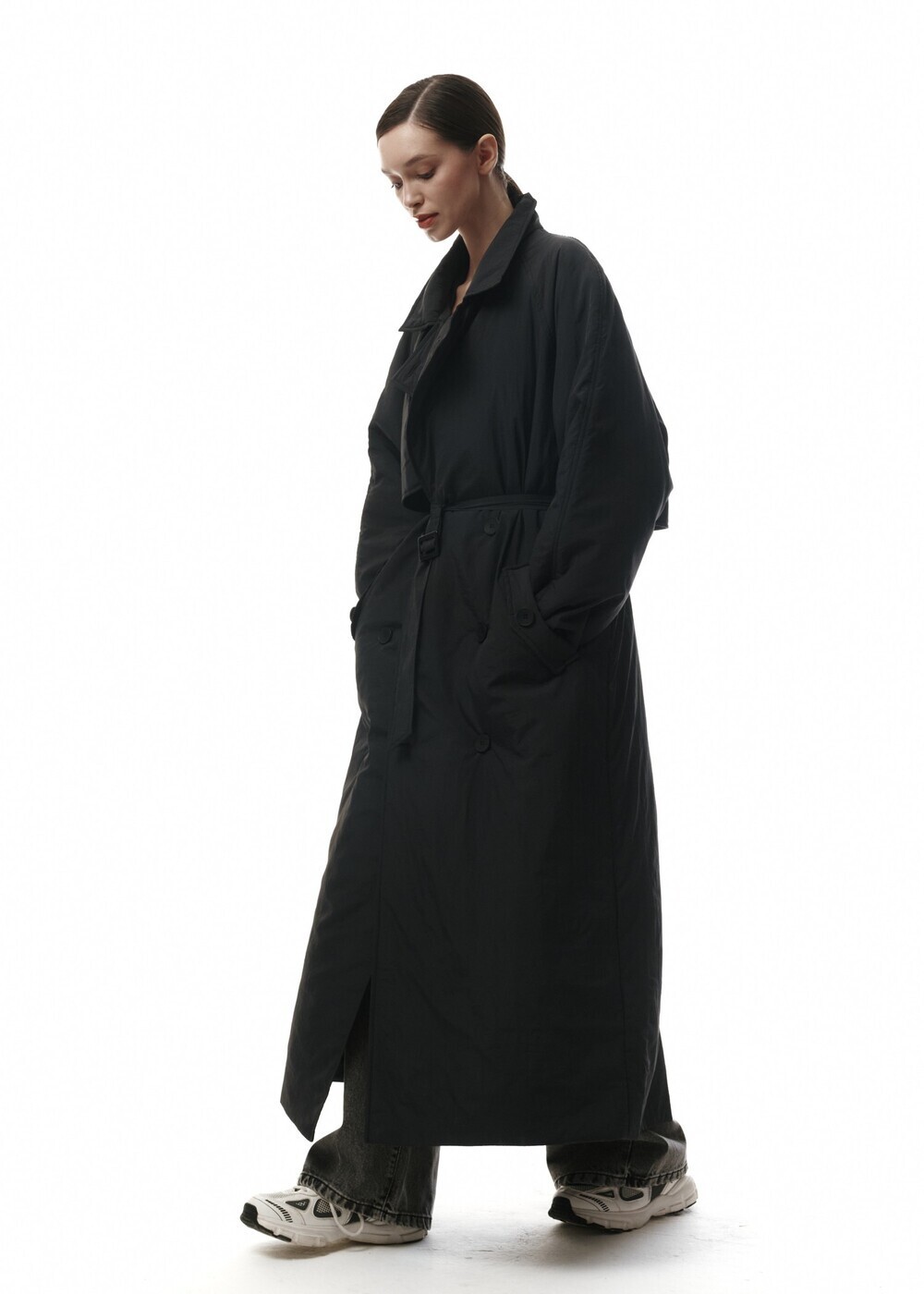 Insulated coat made of raincoat fabric